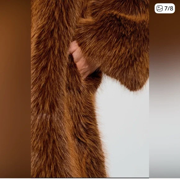 AKIRA DAYANNE LONG SATIN LINING FAUX FUR TRENCH COAT Brown